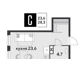 Студия Краснодарский край, Краснодар проезд 1-й Лиговский, 1/3А (28.3 м²)