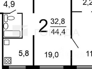 2-комнатная квартира: Новосибирск, улица Дуси Ковальчук, 258 (43 м²)