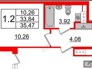 1-к кв. Санкт-Петербург ул. Лидии Зверевой, 6 (35.47 м²)