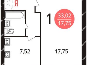 1-комнатная квартира: Москва, Рязанский проспект, 91к1 (33.02 м²)