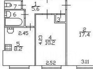 2-к кв. Санкт-Петербург Кондратьевский просп., 83К1 (45.0 м²)