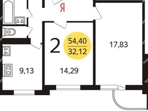 2-комнатная квартира: Москва, Профсоюзная улица, 42к4 (54.4 м²)