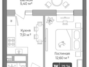 1-к кв. Краснодарский край, Краснодар ул. Им. Сорока А.М., 7 (32.0 м²)