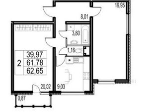 2-комнатная квартира: Санкт-Петербург, Парашютная улица, 61к4 (62.65 м²)