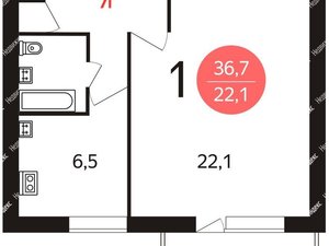 1-комнатная квартира: Москва, Окская улица, 40 (36.7 м²)