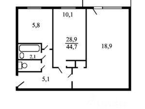 2-комнатная квартира: Москва, Волгоградский проспект, 103к1 (46 м²)
