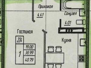 1-к кв. Краснодарский край, Краснодар ул. Им. Героя Яцкова И.В., 19к1 (41.0 м²)