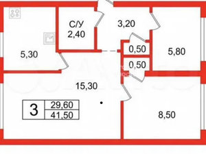 3-комнатная квартира: Санкт-Петербург, 2-я Комсомольская улица, 43 (42 м²)